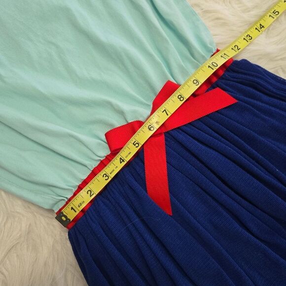 HANNA ANDEAndersson 150 Aqua Blue Tulle Skirt Dress Girls Size 12 Red Bow - Picture 11 of 11